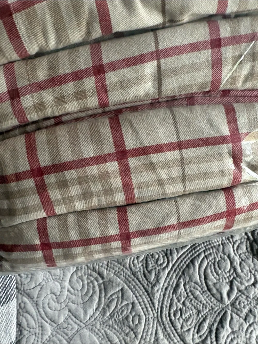 Cuddl Duds Khaki Plaid Sheet Set with Red Windowpane
